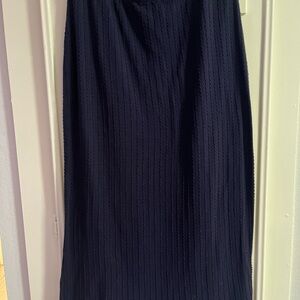 SHEIN Navy Blue Textured Stripe Maxi Midi Skirt Aline Pencil Elastic Waist